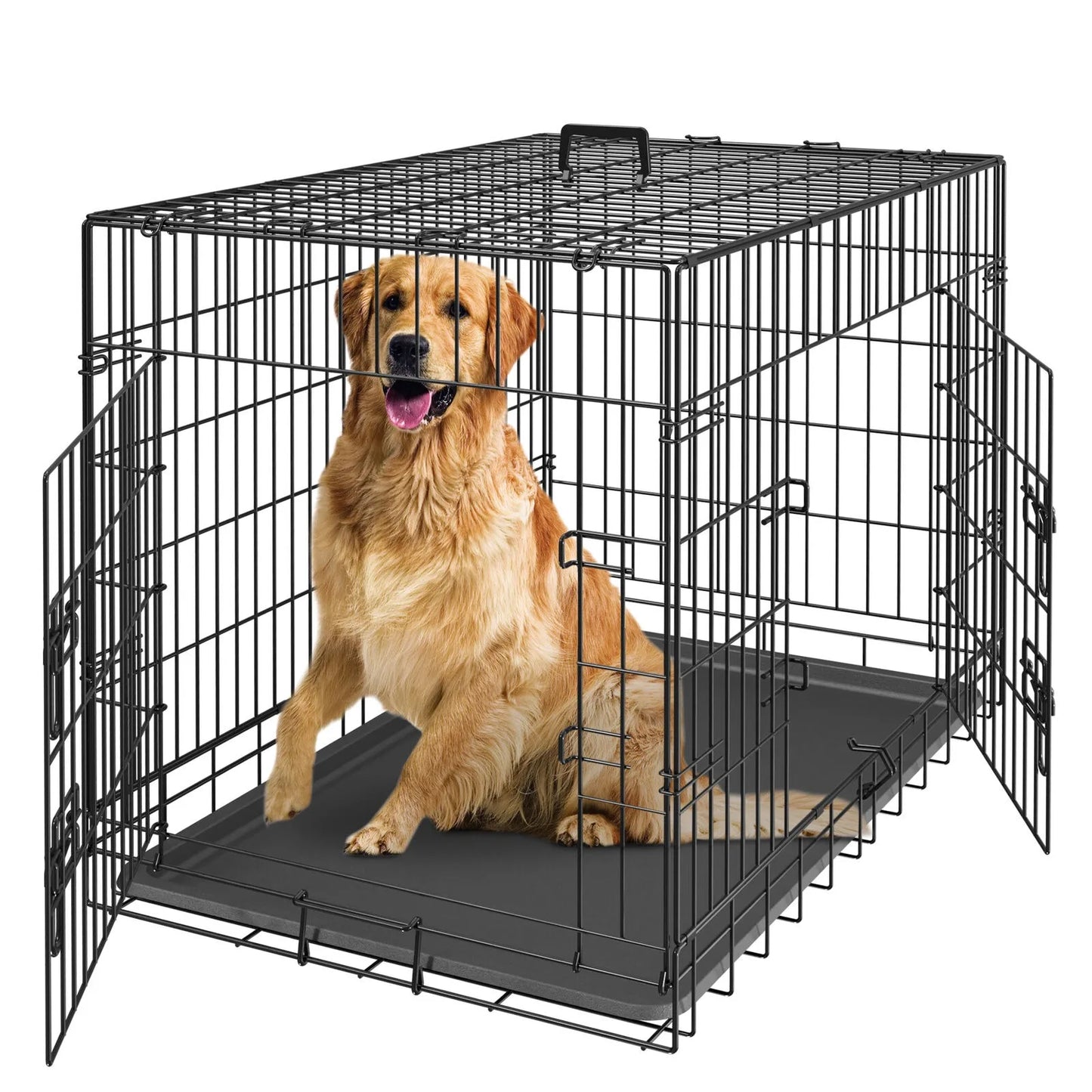 US42 inch folding metal cage dog kennel double door