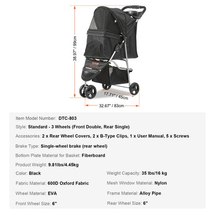 Pet Stroller Carrier Dog Cat Strollers Lightweight