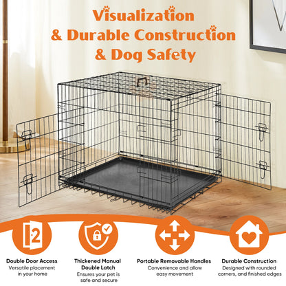 Double Door Folding Metal Cage with Leak-Proof Pan