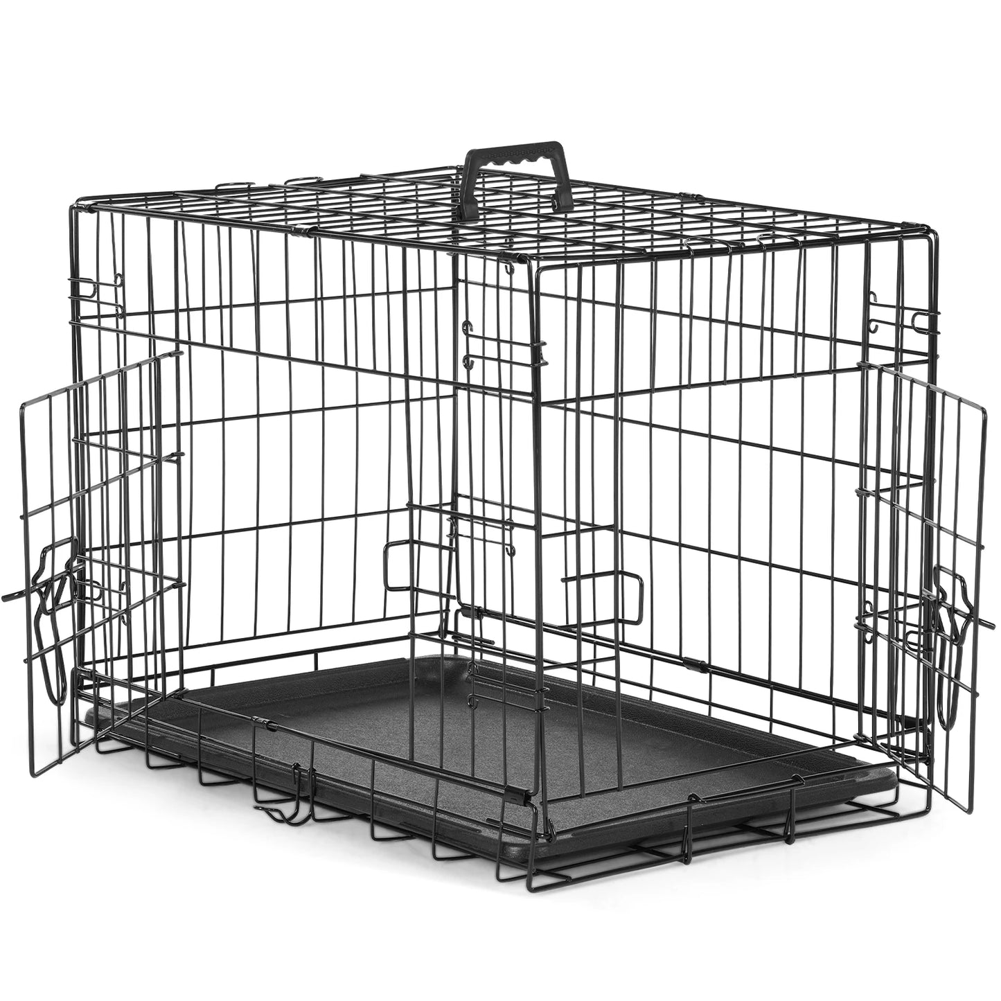 Double Door Folding Metal Cage with Leak-Proof Pan