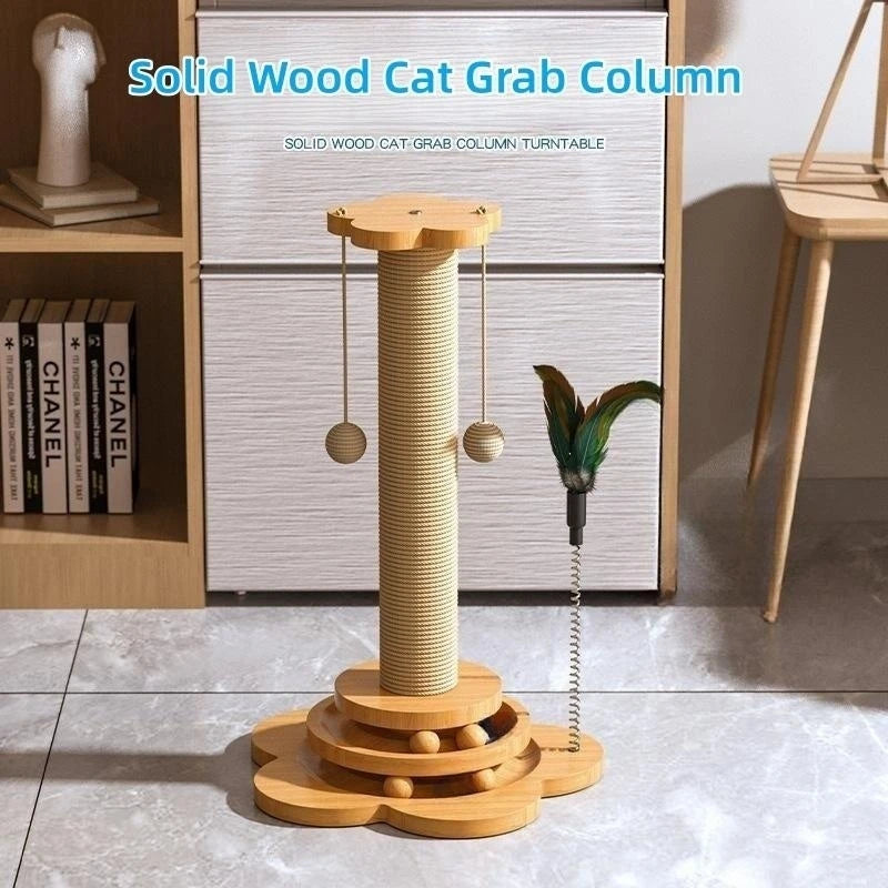 Solid Wood Cat Turntable Funny Cat Stick Grab Column