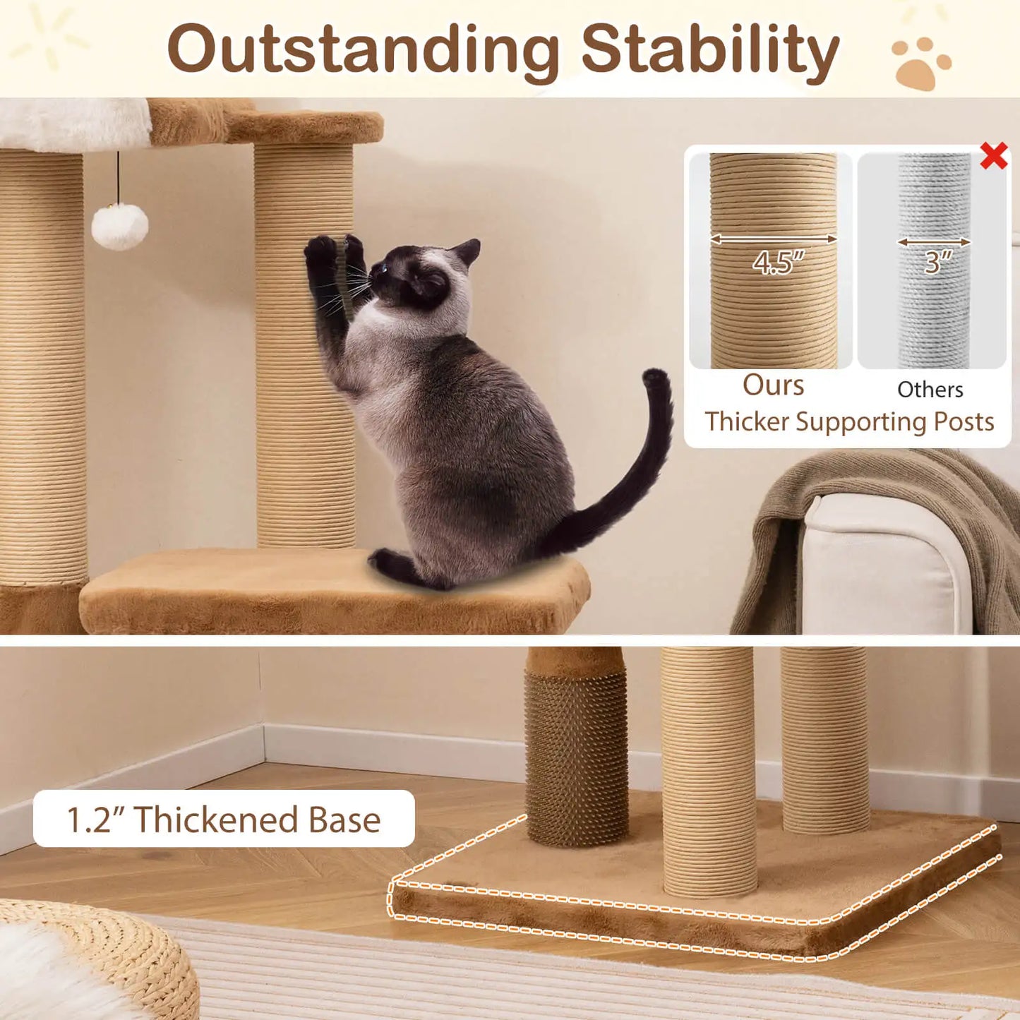 44" Cat Tree for Indoor w/Plush Padded Perch