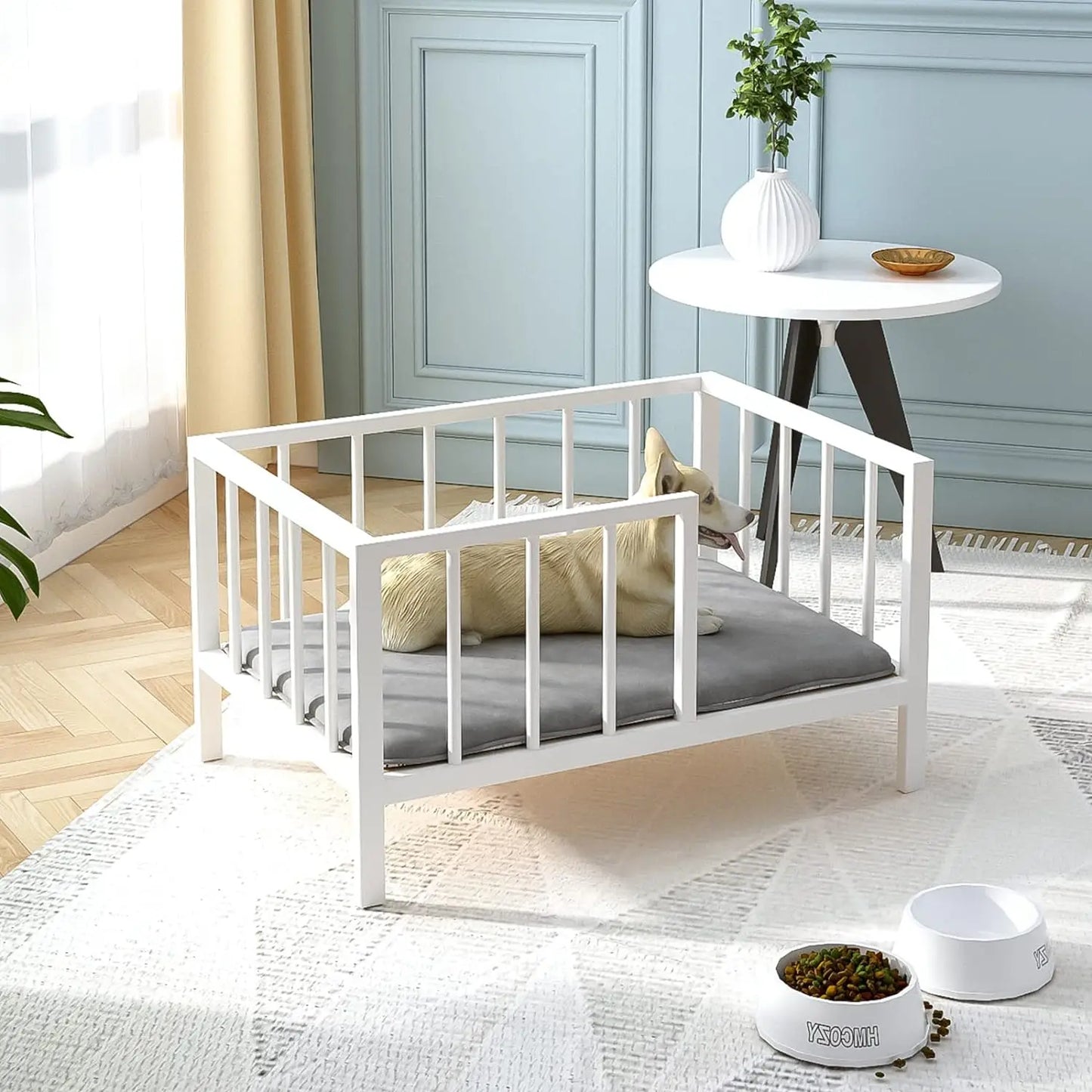 Bed with Rails-Elevated Metal Bed Frame