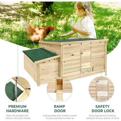 57.6'' Wooden Chicken Coop Hen House with 2 Nesting Boxes