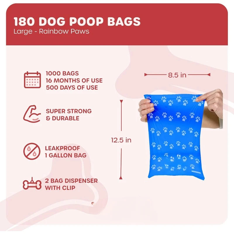 180 Count Unscented Dog Waste Bags, Leak-Proof