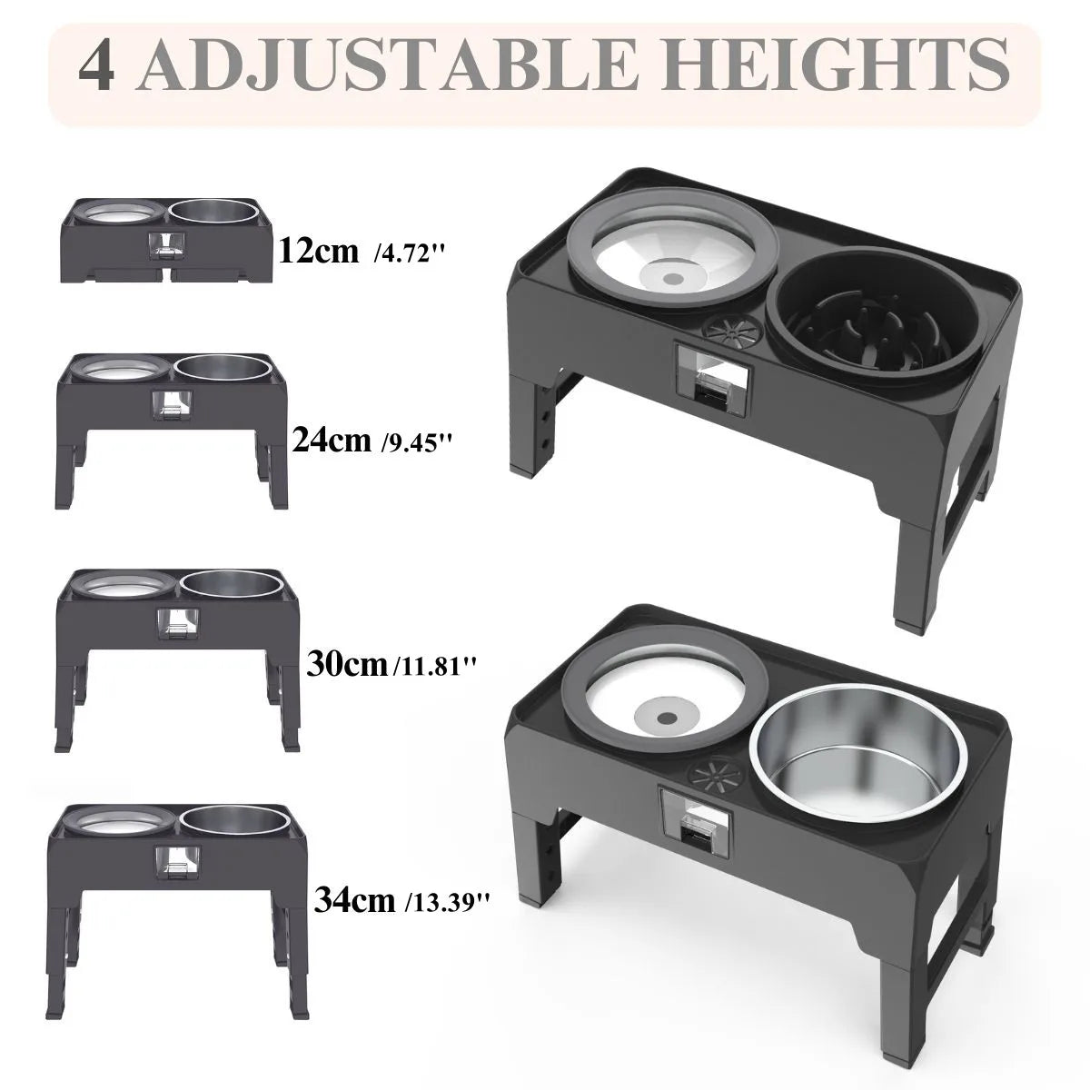 Adjustable Raised Feeder With Double Stainless Bowls