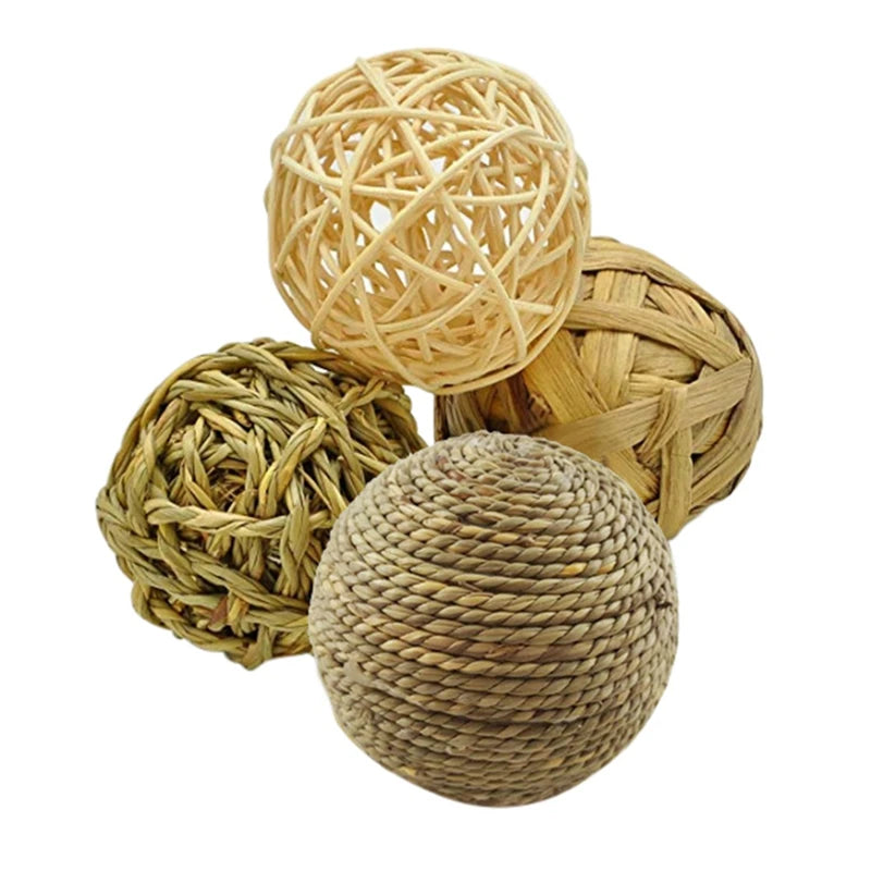 4PCS Pet Chew Toy Natural Grass Ball