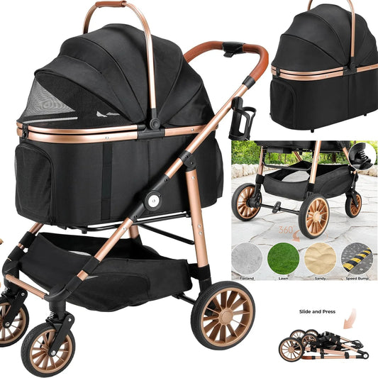 360° High Wheels Foldable Cat/Dog 2in1 Buggy Stroller