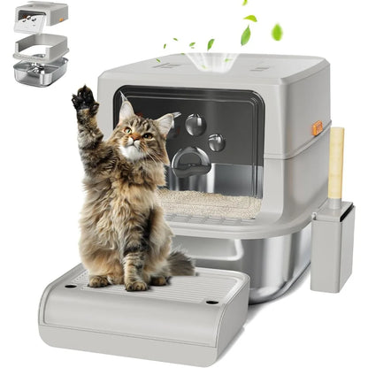 Stainless Steel Enclosed Cat Litter Box