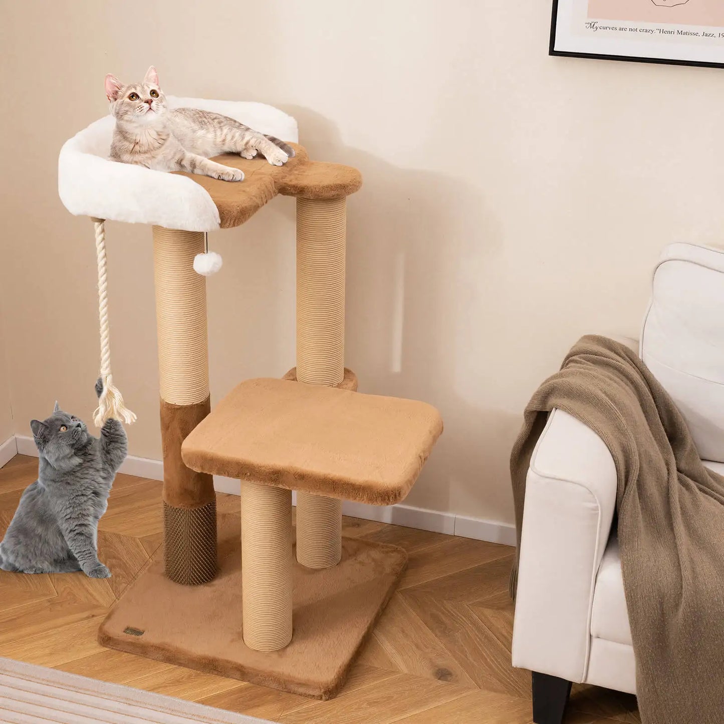 44" Cat Tree for Indoor w/Plush Padded Perch