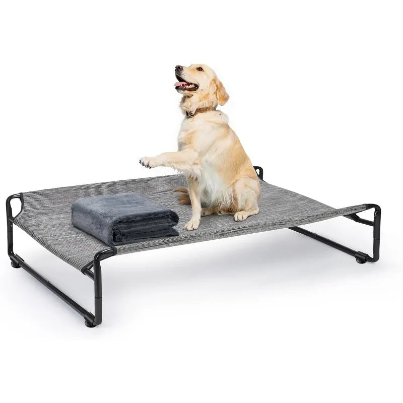 Large Elevated Dog Bed with Flannel Blanket