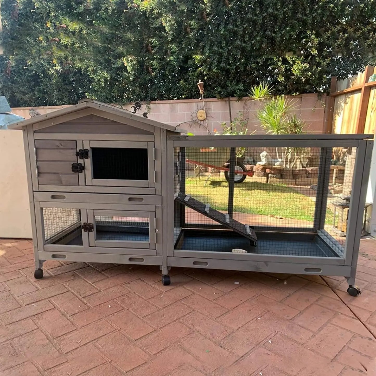 Rabbit Hutch Outdoor Indoor Rabbit Cage with Wheels