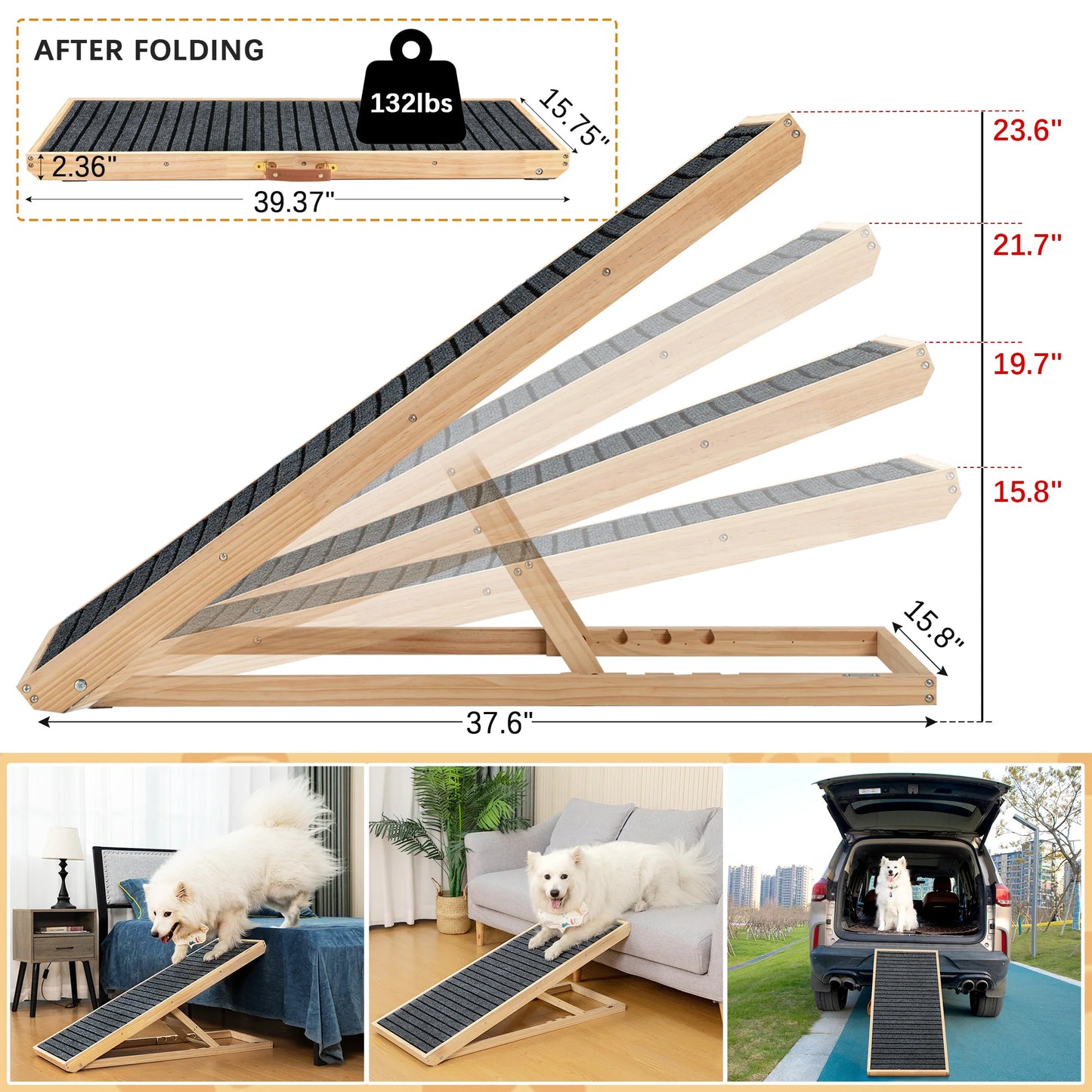 Wood Ramp for Small Large Dogs, Portable