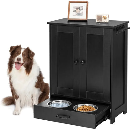 Feeding Station with Storage Cabinet and 2 Elevated Bowls