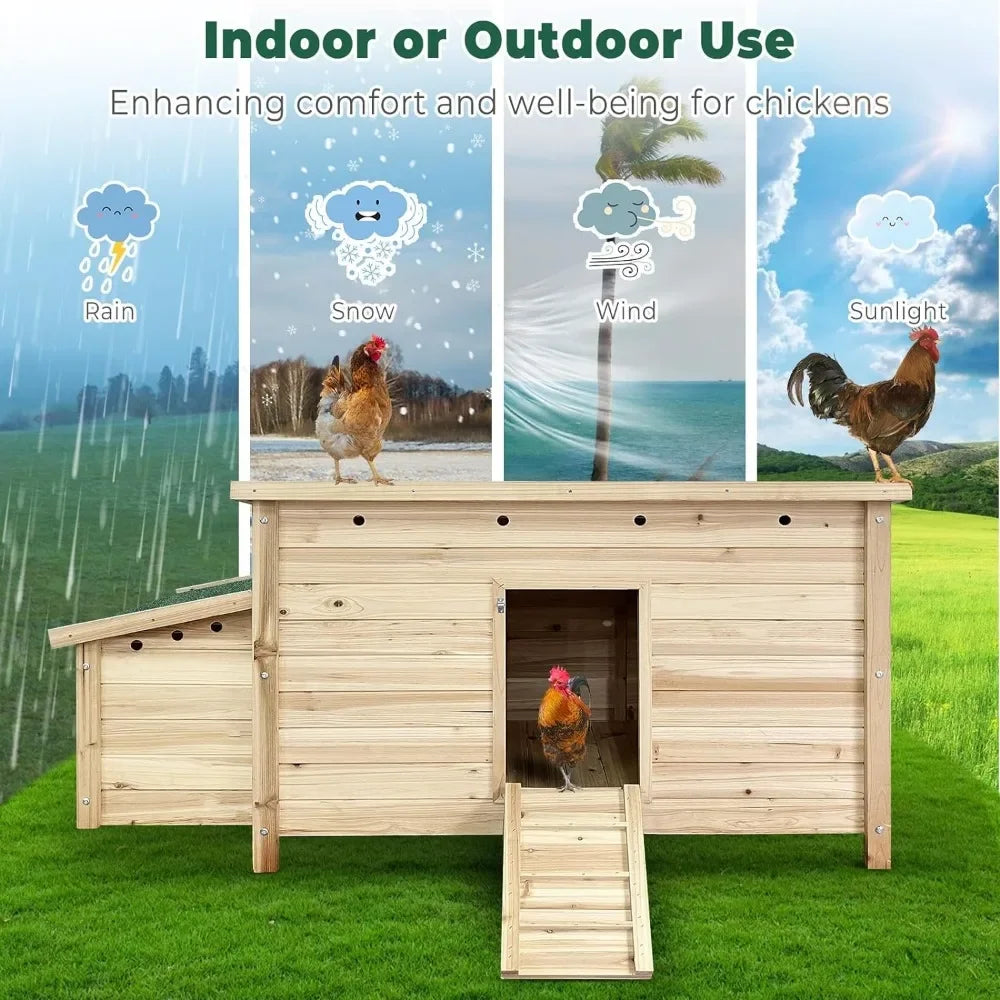 57.6'' Wooden Chicken Coop Hen House with 2 Nesting Boxes