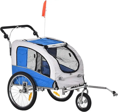 Bike Trailer 2-in-1 Stroller with Canopy & Storage Pockets