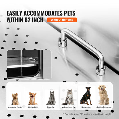62" Pet Bathing Station w/Stairs, Professional Stainless Tub