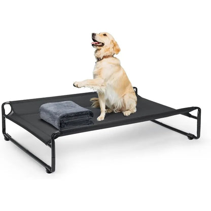 Large Elevated Dog Bed with Flannel Blanket