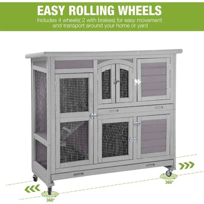 Rabbit Hutch Indoor Outdoor Cage on Wheels