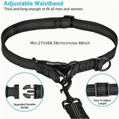 Hands-free leash with zipper pocket, anti-tangle