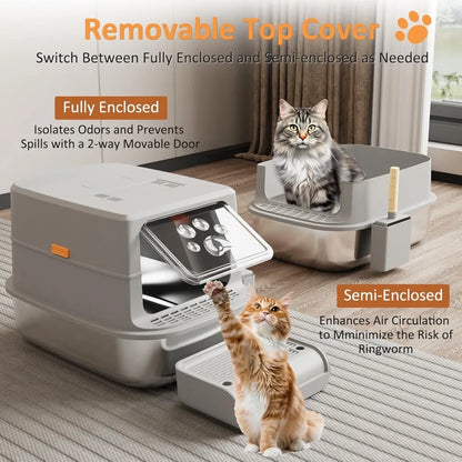 Stainless Steel Enclosed Cat Litter Box