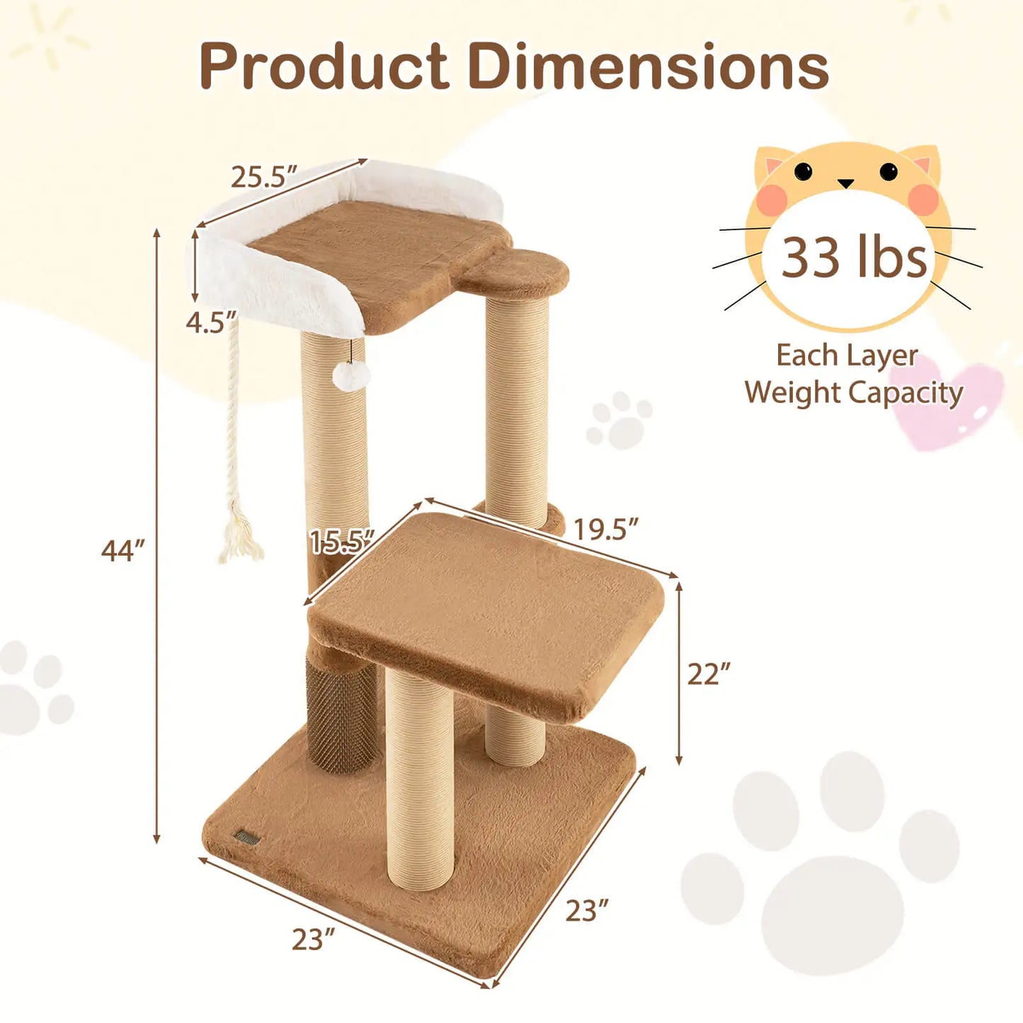 44" Cat Tree for Indoor w/Plush Padded Perch