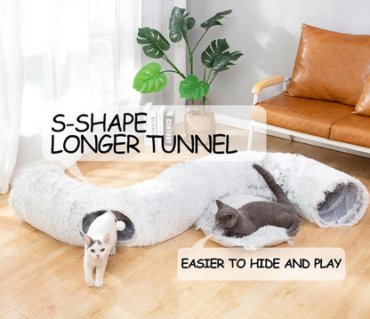 Warm Fluffy Plush Cat Tunnel Bed Washable