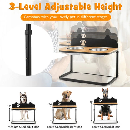 3 Adjustable Heights with 2 Stainless Steel Food Water Bowls