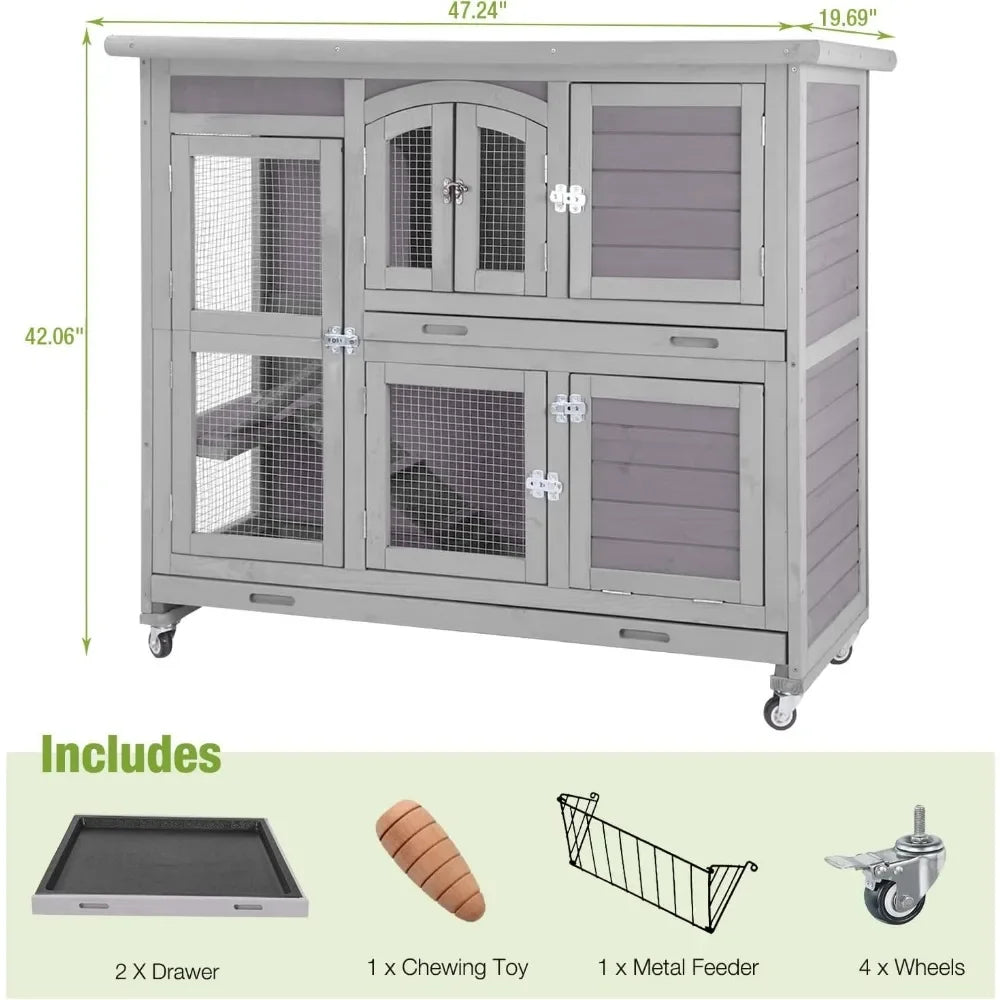 Rabbit Hutch Indoor Outdoor Cage on Wheels