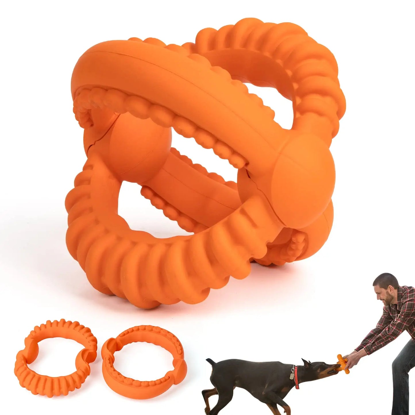 2 Rings Natural Rubber Chew Toy for Large Dogs