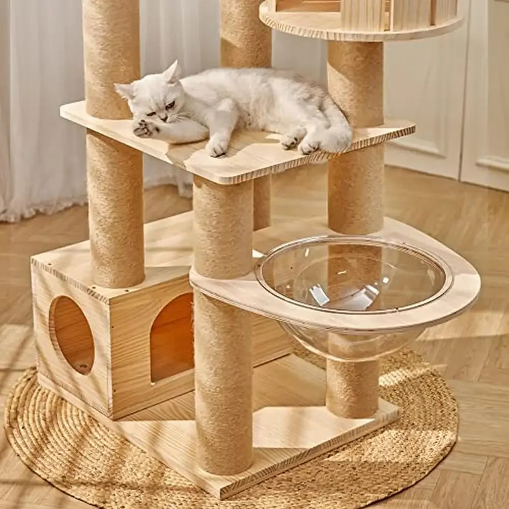 Real Wood Cat Tree Tower Condo