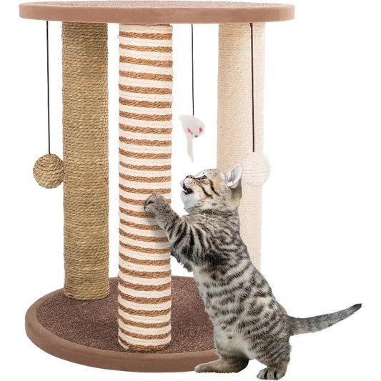 3 Scratcher Posts with Carpeted Base Play Area