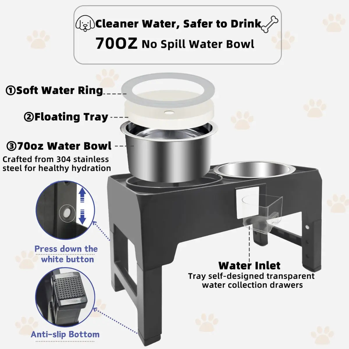 Adjustable Raised Feeder With Double Stainless Bowls