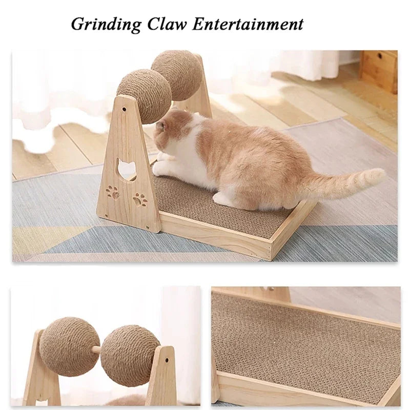 Scratcher Post Solid Wooden Sisal Ball Turntable Interactive