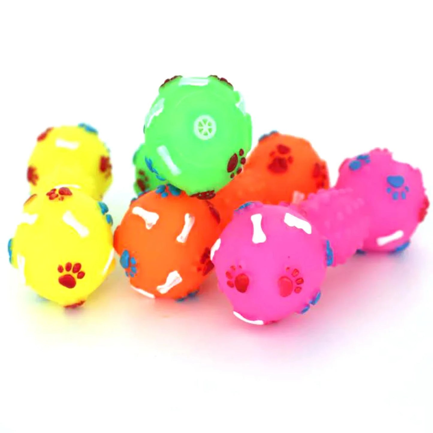 Solid PVC Paw Print Dumbbell  Chew Interactive Squeaker