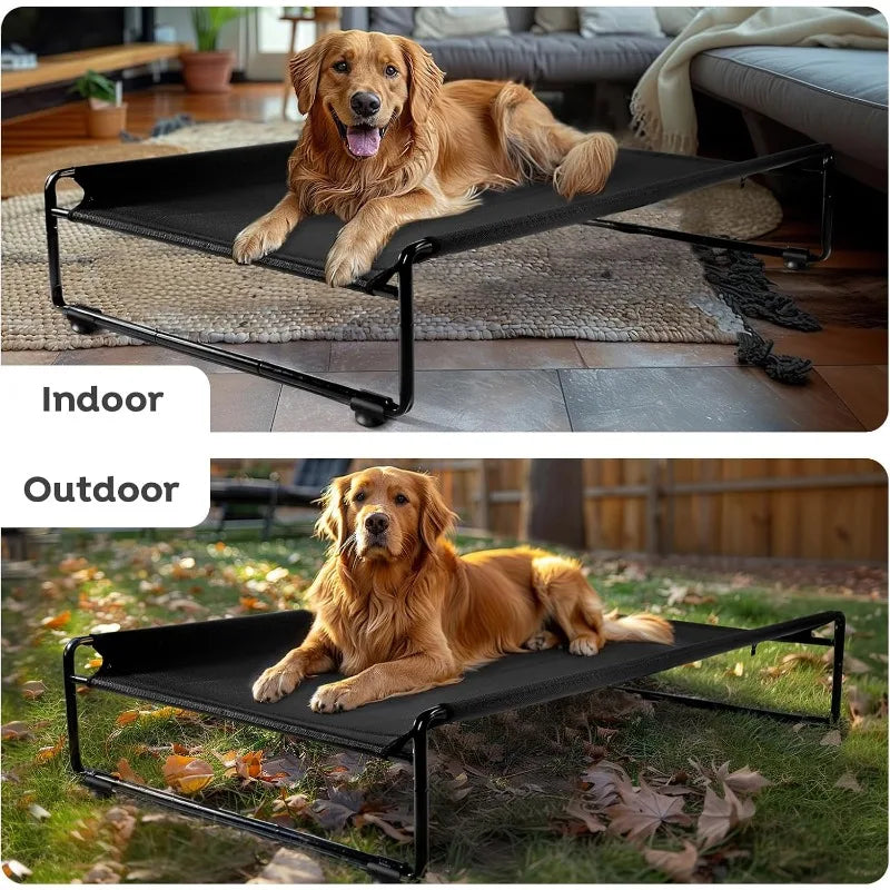 Large Elevated Dog Bed with Flannel Blanket