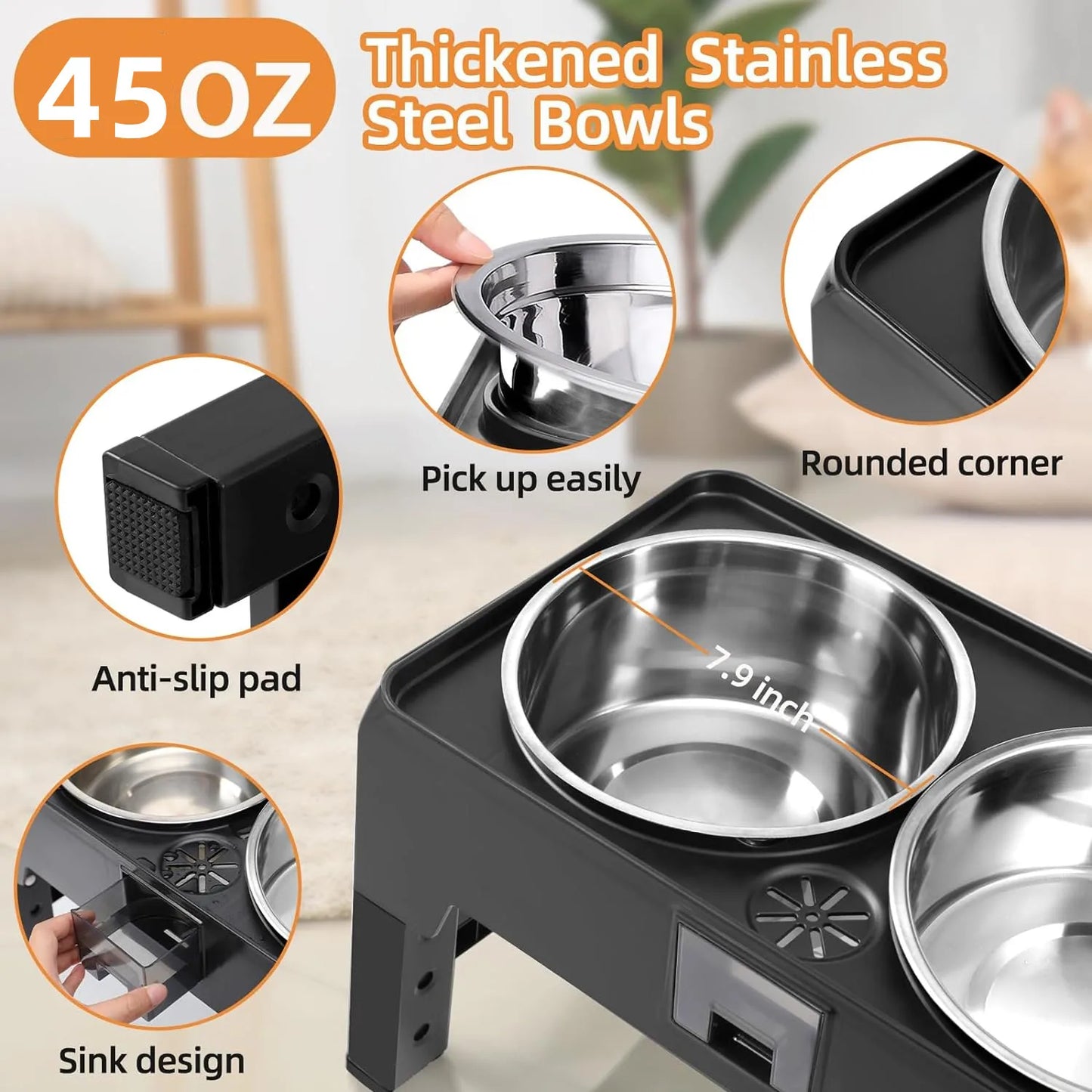 Adjustable Raised Feeder With Double Stainless Bowls