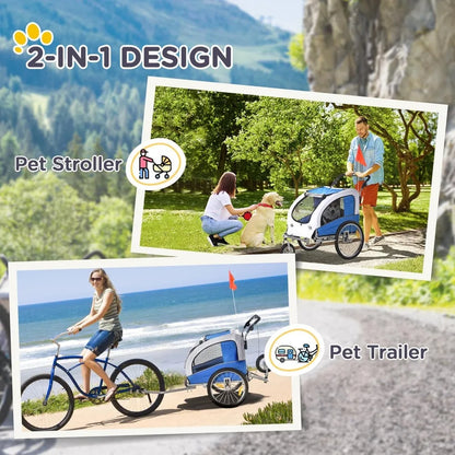 Bike Trailer 2-in-1 Stroller with Canopy & Storage Pockets