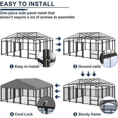 10X10FT Large Heavy-Duty Outdoor Dog Cage with Roof