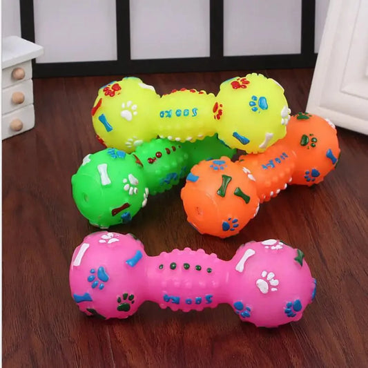 Solid PVC Paw Print Dumbbell  Chew Interactive Squeaker