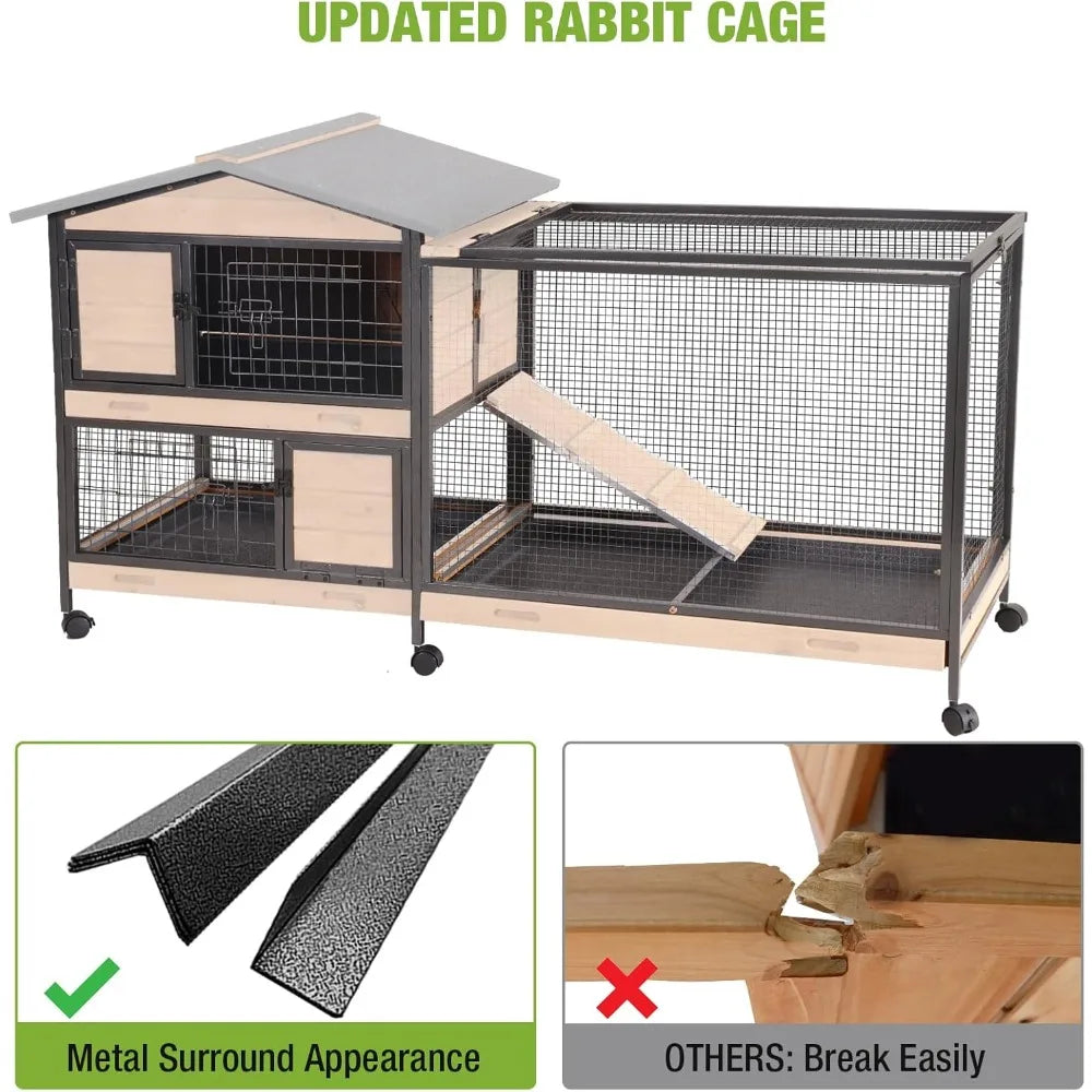 Rabbit Hutch Outdoor Indoor Rabbit Cage with Wheels