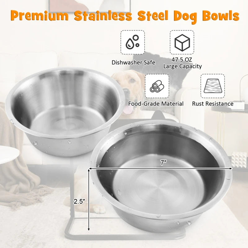 3 Adjustable Heights with 2 Stainless Steel Food Water Bowls