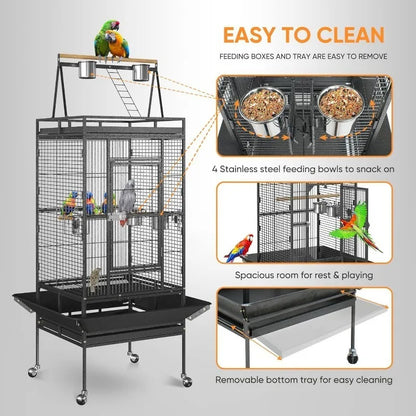 68-inch Large Bird Cage with Rolling Stand