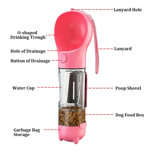 Portable Cat Dog Water Bottle Food Feeder Drinker