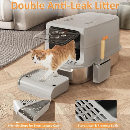 Stainless Steel Enclosed Cat Litter Box