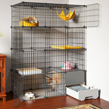 Cat Cage with Litter Box,4-Tier Enclosures